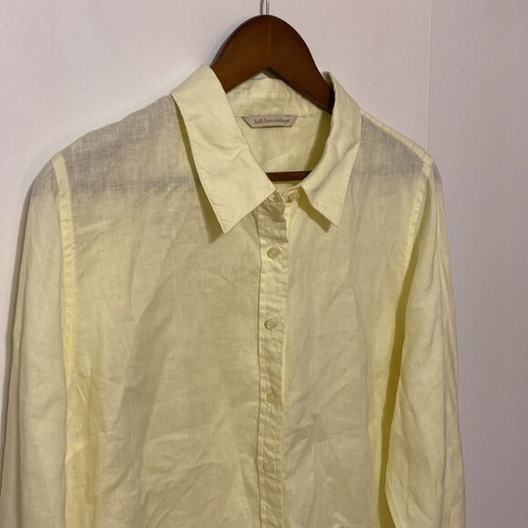Soft Surroundings 100% Linen Long Sleeve Button Down Butter Yellow Lagenlook - Picture 2 of 11